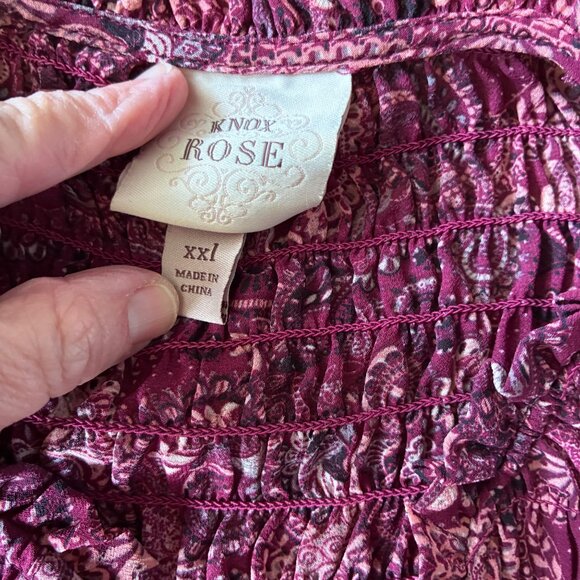 Knox Rose Boho-Chic Burgundy Paisley Smocked Blouse - XXL - Peasant, Prairie - Picture 8 of 10